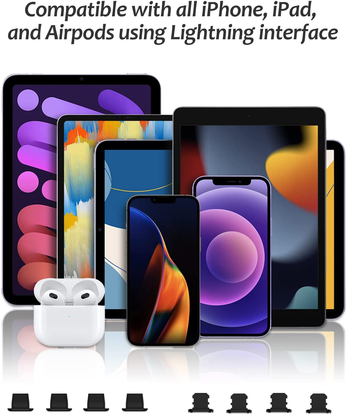 8 Pack anti Dust Plugs for Iphone 14 Pro Max Mini 13 12 11 X Xs 8 plus Ipad Airpods + Mini Storage Box Iphone Charging Port Plugs, Black  AUZOSL   