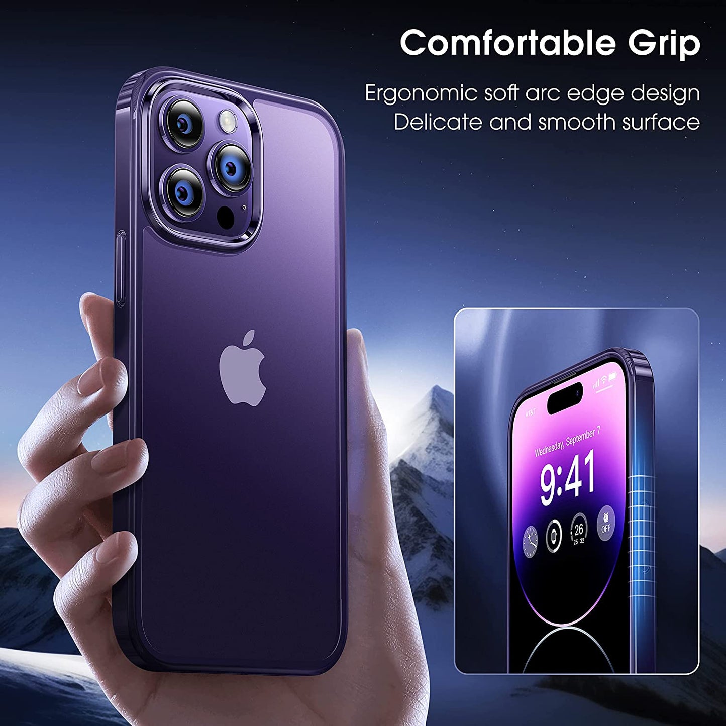 Alphex Invisible Clear Case for Iphone 14 Pro [Look as Caseless] [Never Yellowing] 8FT Military Grade Protective Soft Glossy Bumper Matte Slim Women Men Phone Cover 6.1 Inch, Deep Purple  Alphex   