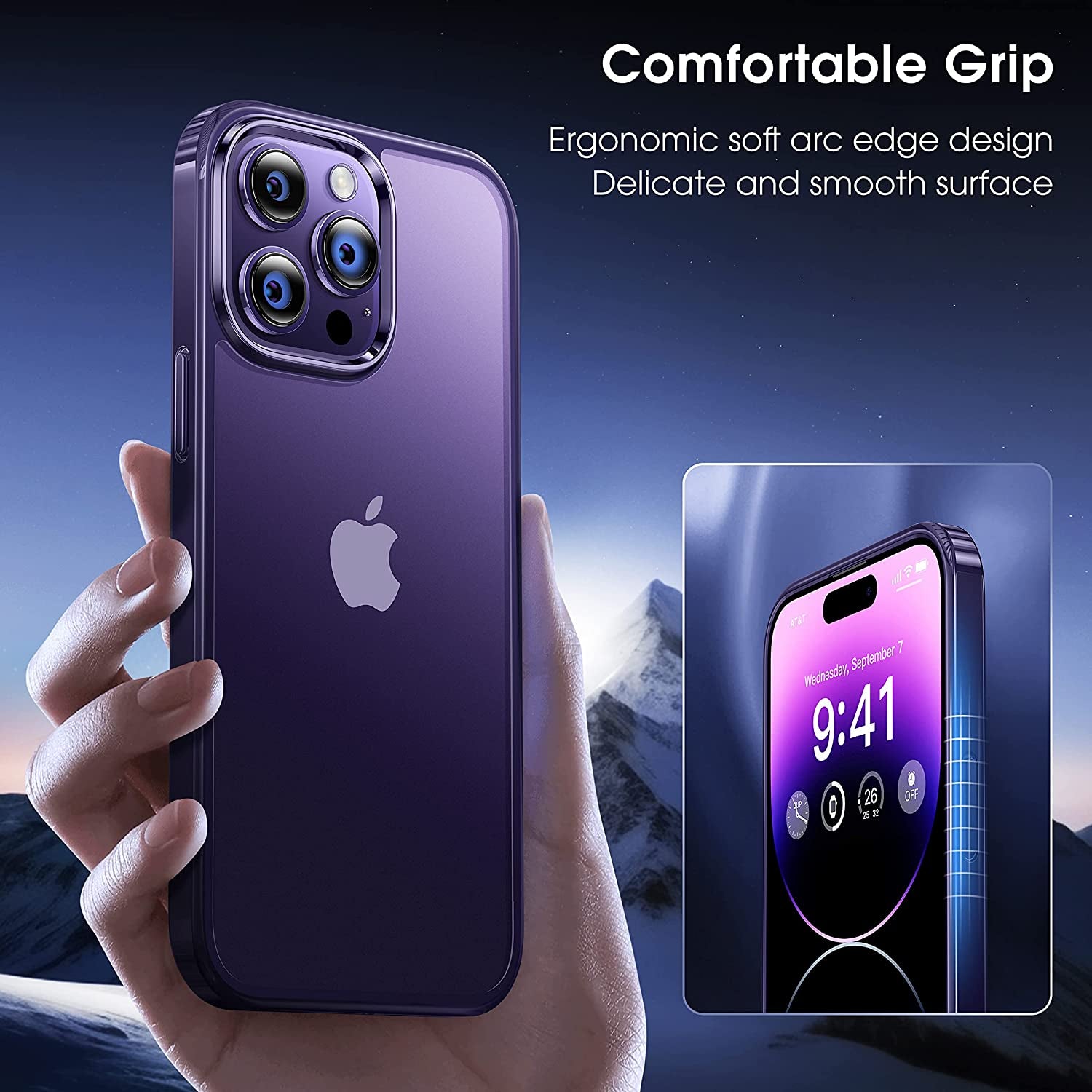 Alphex Invisible Clear Case for Iphone 14 Pro [Look as Caseless] [Never Yellowing] 8FT Military Grade Protective Soft Glossy Bumper Matte Slim Women Men Phone Cover 6.1 Inch, Deep Purple  Alphex   