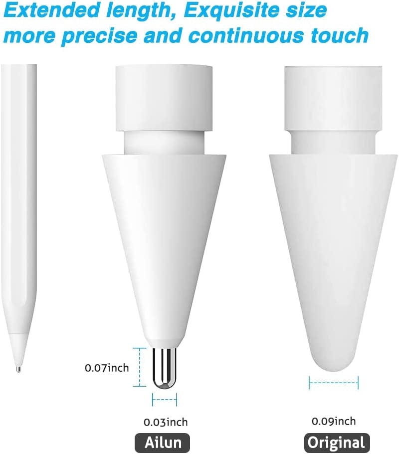 Ailun 3 Pack Apple Pencil Tips Replacement,Compatible with Apple Pencil 1St Gen and 2Nd Gen,Penlike Metal Nib Wear-Resistant Pen Needle Stylus Tip,Precise Control White  Ailun   