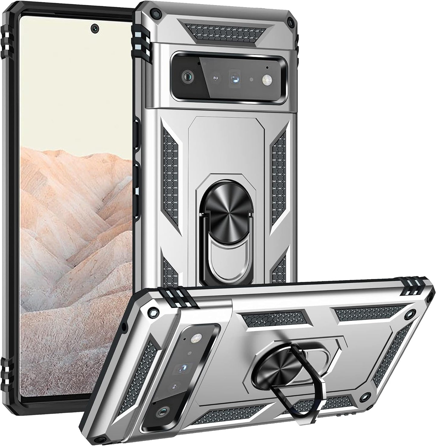 Korecase Designed for Google Pixel 6 Pro Case Heavy Duty Rugged Full Body Shockproof Scratch Proof Screen Protection Built-In 360 Ring Kickstand Military Hard Cover for Men Women Green  Korecase Silver Google Pixel 6 Pro 