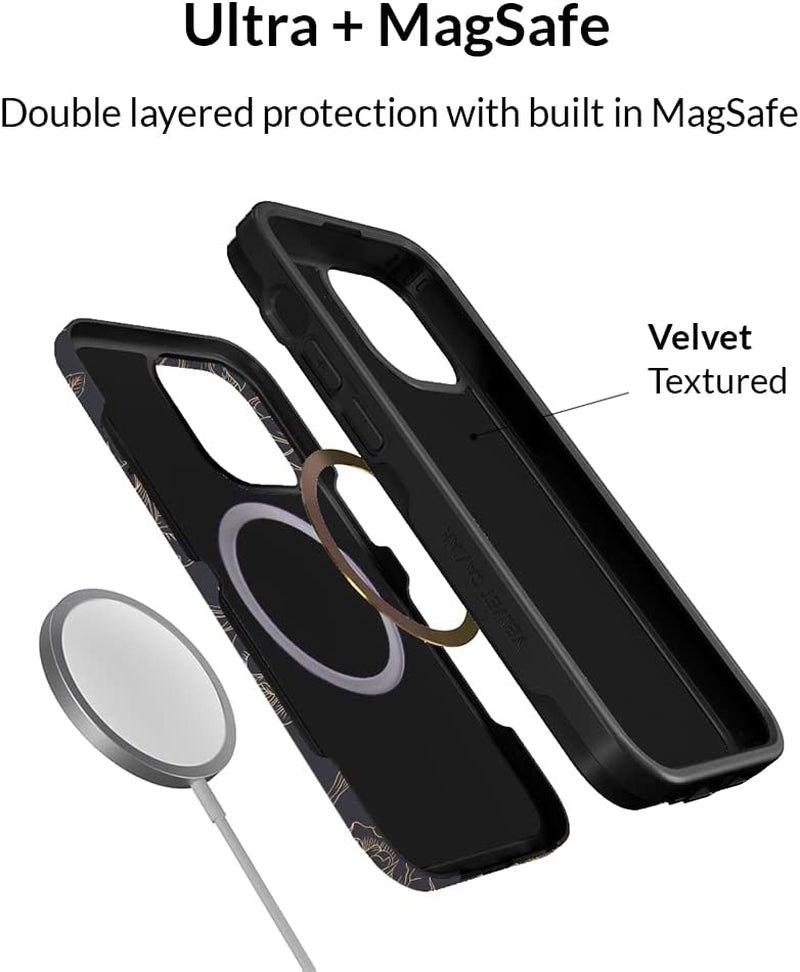 Velvet Caviar Designed for Iphone 14 Case Floral [10Ft Drop Tested] Compatible with Magsafe - Microfiber Lining (Grey, Rose Gold)  Velvet Caviar   