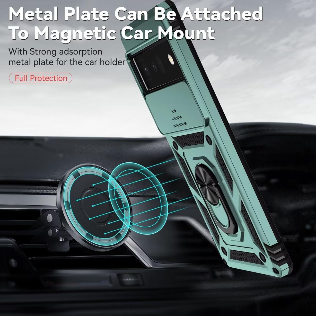 Yodueiv for Pixel 6 Pro Case, Google 6 Pro G8VOU with Slide Camera Cover, Magnetic Ring Car Mount Holder Kickstand Protective Cases Cover for Google Pixel 6 Pro 5G Green  Yodueiv   