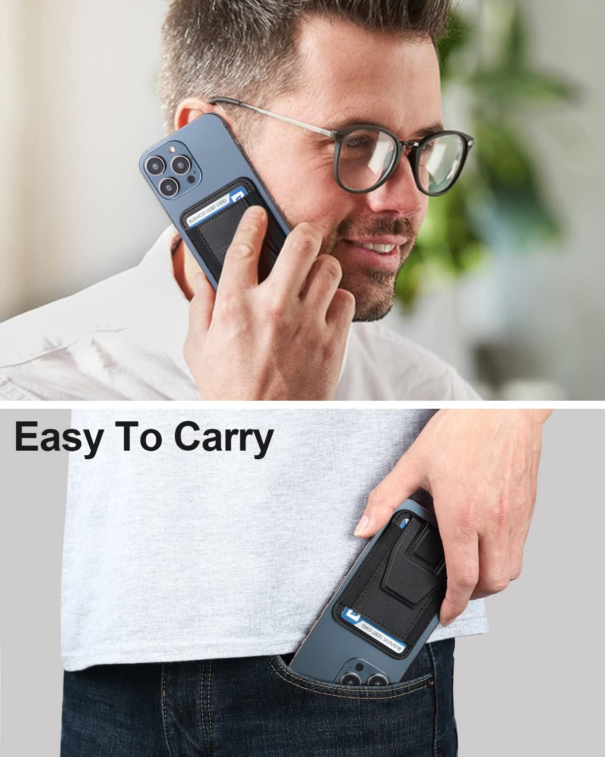 Morojular Magnetic Leather Phone Wallet Stand, Credit Card Holder Wallet with Magsafe for Iphone 14/14 Plus/14 Pro/14 Pro Max and 13/12 Series Magsafe Wallet, Hold up to 7 Cards, Black  Morojular   