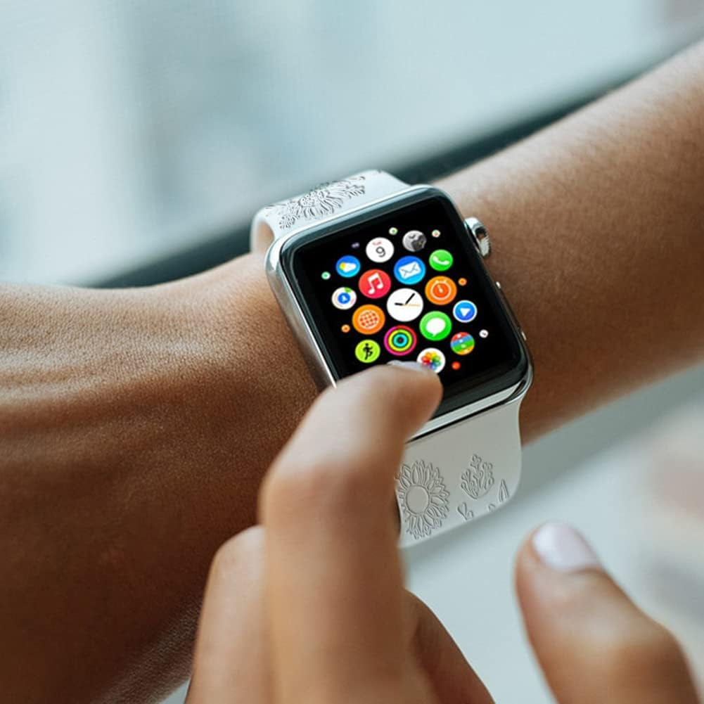 Compatible with Apple Watch Bands 38Mm 40Mm 41Mm 42Mm 44Mm 45Mm,Unique Flower Engraved Watch Band for Iwatch Series 7 6 5 4 3 2 1 SE Women Men  HZDK   