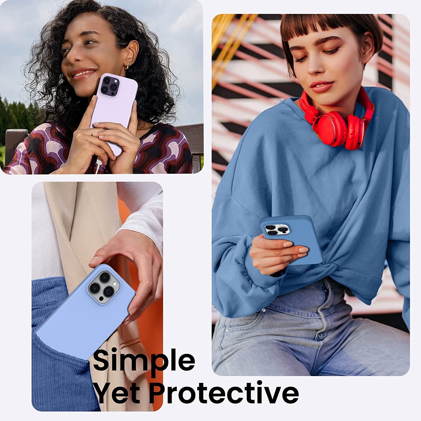 ORNARTO Compatible with Iphone 14 Pro Case 6.1, Slim Liquid Silicone 3 Layers Full Covered Soft Gel Rubber Phone Case Protective Cover with Microfiber Lining 6.1 Inch-Blue  ORNARTO   