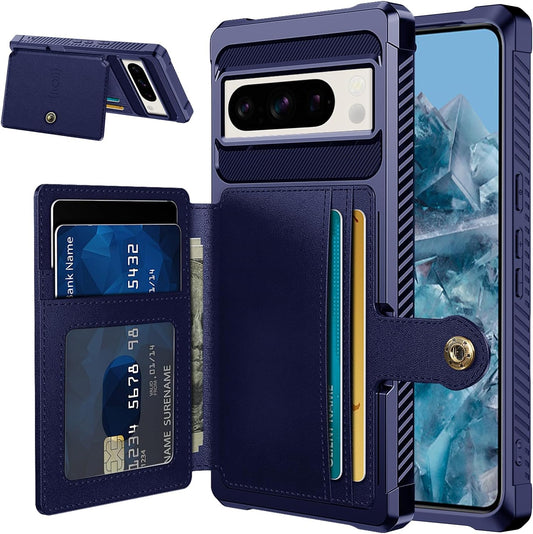 Goosebox for Google Pixel 8 Pro Case with Card Holder(5 Cards), Google 8 Pro Wallet Case Built-In Kickstand Magnetic Flip Snap Soft TPU+PU Leather Durable Shockproof Case for Google 8 Pro (Blue)  GooseBox   