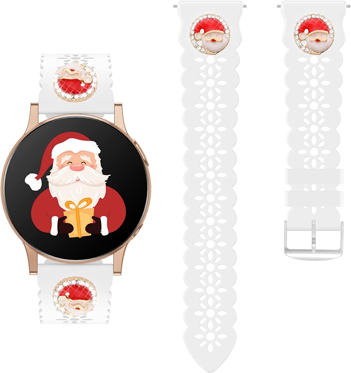 Lace Silicone Band 20Mm Compatible for Samsung Galaxy Watch 4 40Mm 44Mm/Watch 3 41Mm/Active 2 Watch Bands 40Mm 44Mm/Watch 4 Classic 42Mm 46Mm, Slim Bands Soft Smartwatch Strap for Women(Black)  Seizehe White with Christmas charms  
