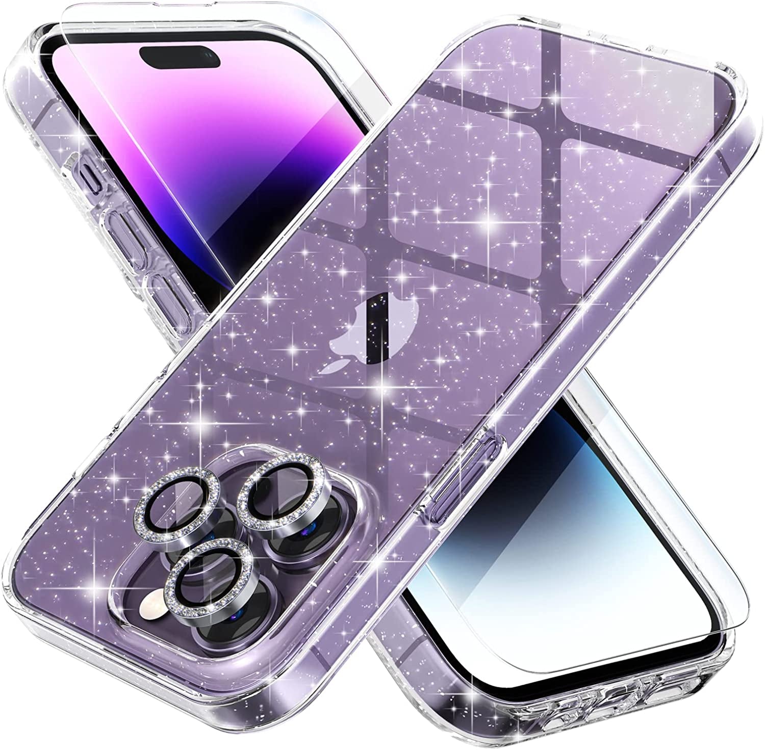 Choiche Compatible for Iphone 14 Case Cute, Women Clear Glitter Bling Sparkly Case, [2 X Diamond Camera Lens Protectors] [2 X Tempered Glass Screen Protectors] 6.1-Inch (Glitter Gold)  Choiche Glitter Clear iPhone 14 Pro 