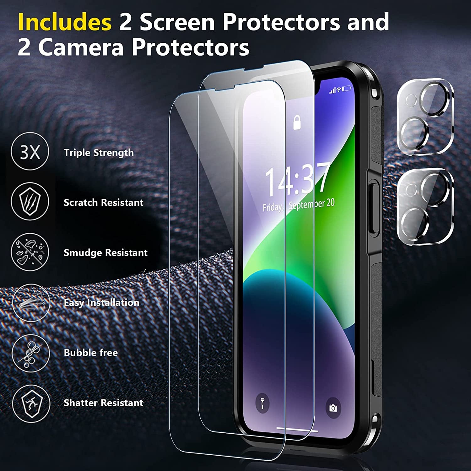 SPIDERCASE for Iphone 14 Case, [10 FT Military Grade Drop Protection][Non-Slip] [2+Tempered Glass Screen Protector][2+Tempered Camera Lens Protector] Heavy Duty Full-Body Shockproof Case, Black  SPIDERCASE   
