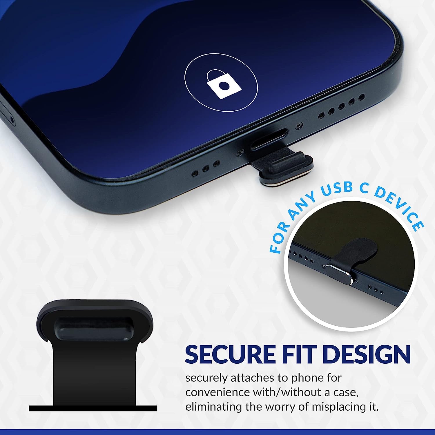 USB-C Port Covers (2-Pack) Aluminum Finish, Compatible with Samsung Galaxy, Android, Cell Phones- Attachable Dust Plugs, Includes Cleaning Tool  PortPlugs   