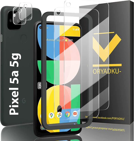WILLONE (2+2 Pcs for Google Pixel 5A Screen Protector (2 Pcs) +Camera Lens Protector (2 Pcs) +Alignment Tool, Touch Sensitive, 9H Hardness, Tempered Glass Screen Protector for Google Pixel 5A 5G  WILLONE   