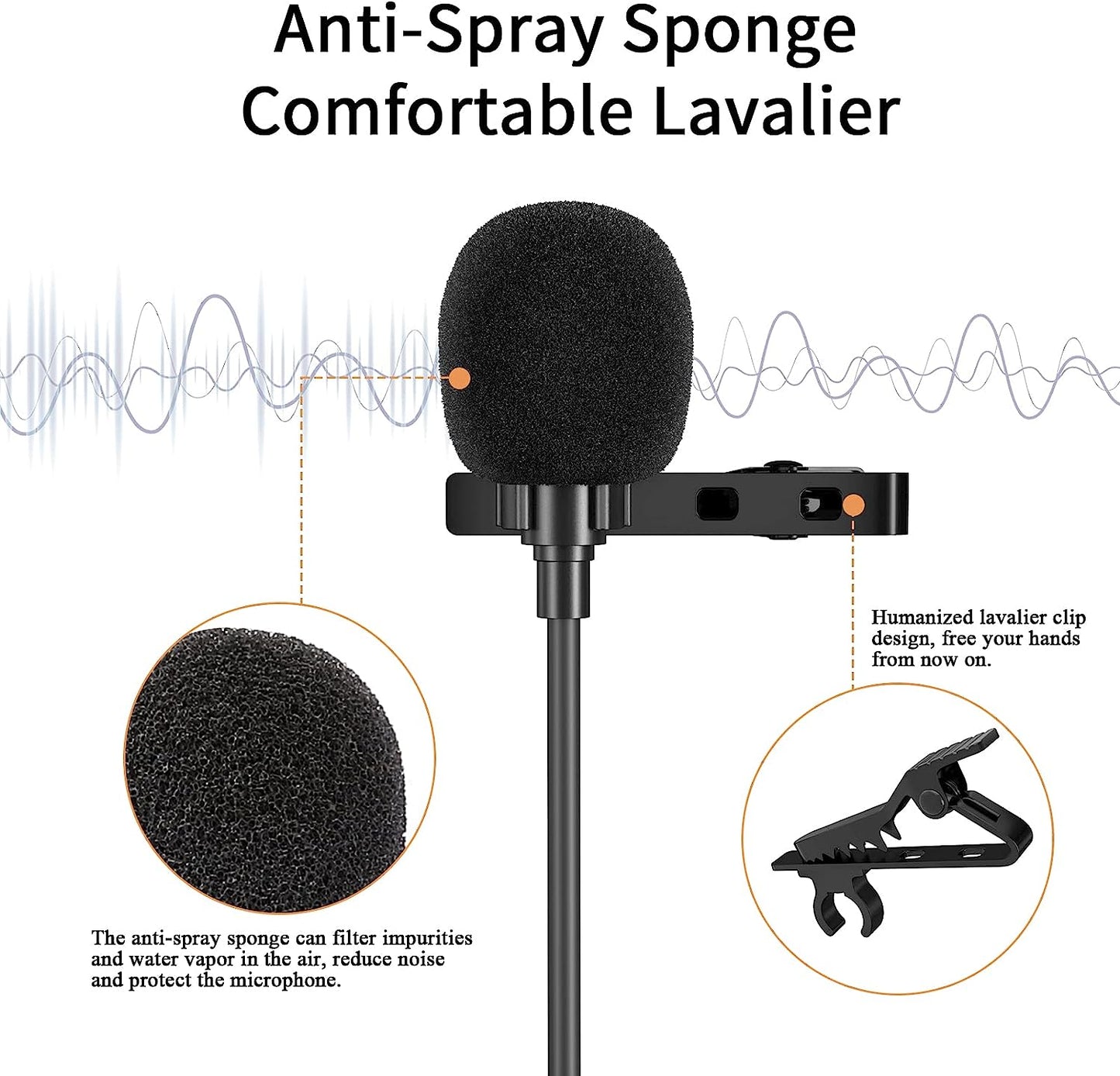 Sovvid Professional 3.5Mm TRS/TRRS Lavalier Lapel Microphone, Mini Omnidirectional Condenser Noise Cancelling Mic for Iphone Android Smartphone, Recording Clip on Mic for Vlogging, Interview, Video  Sovvid   