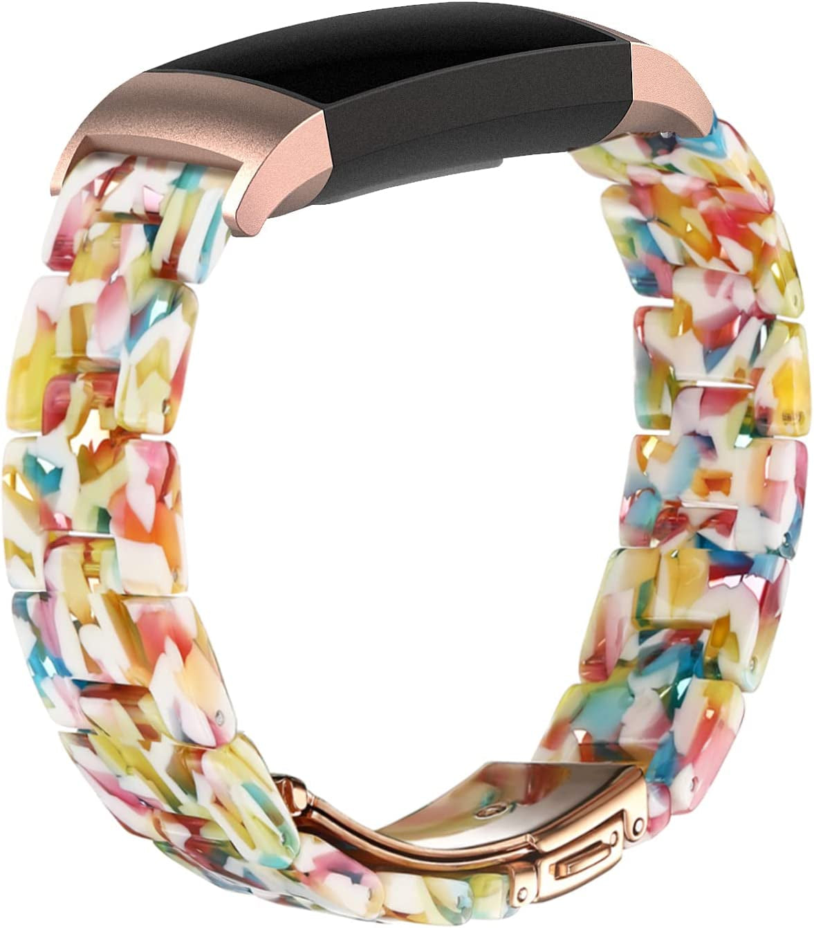 Wongeto Resin Bands Compatible for Fitbit Charge 3 / Charge 4/ Charge 3 SE Band，Replacement Wrist Accessory Rose Gold Buckle Fitness Bands Straps Bracelet Wristbands Women Men (Pink)  Wongeto Yellow Floral  