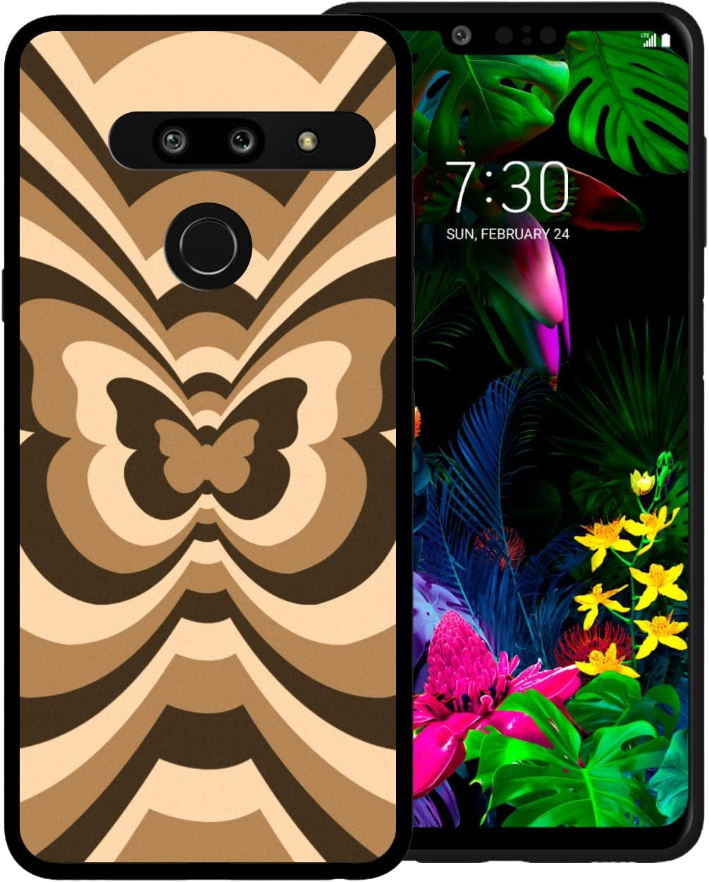 Zaztify Phone Case for LG G8 Thinq, Blue Butterfly Tunnel Center Coffee Latte Valentine Color Block Cute Pattern Shockproof Protective Anti-Slip Slim Soft Cover Shell  zaztify Brown Butterfly Tunnel  