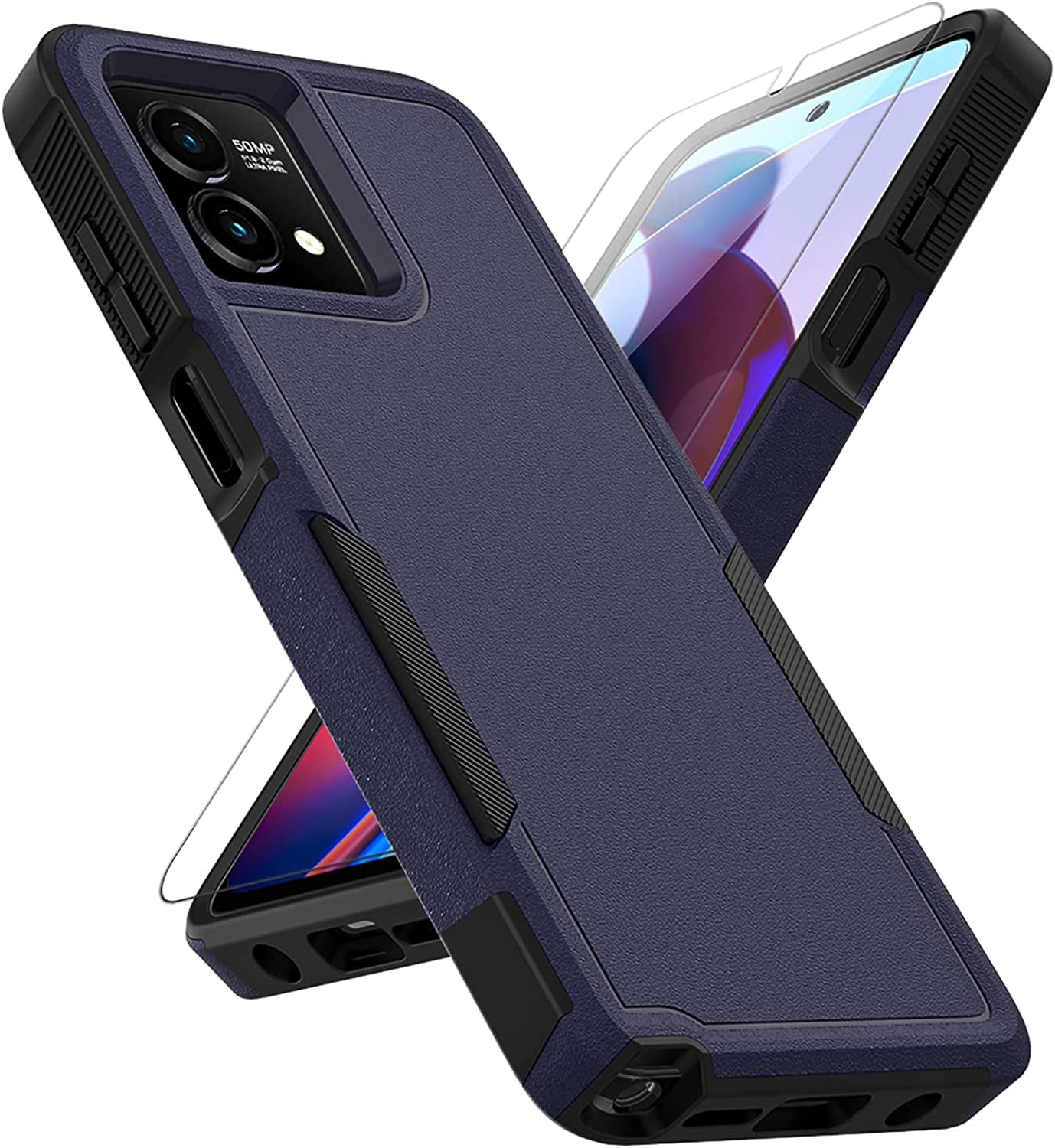 For Moto G Stylus 5G 2023 Case: Dual Layer Protective Heavy Duty Cell Phone Cover Shockproof Rugged with Screen Protector - Military Protection Bumper Tough - Motorola Moto G Stylus 5G 2023, Purple  Jinxian Co., Ltd. Navy Blue (Pc) + Black (Tpu)  