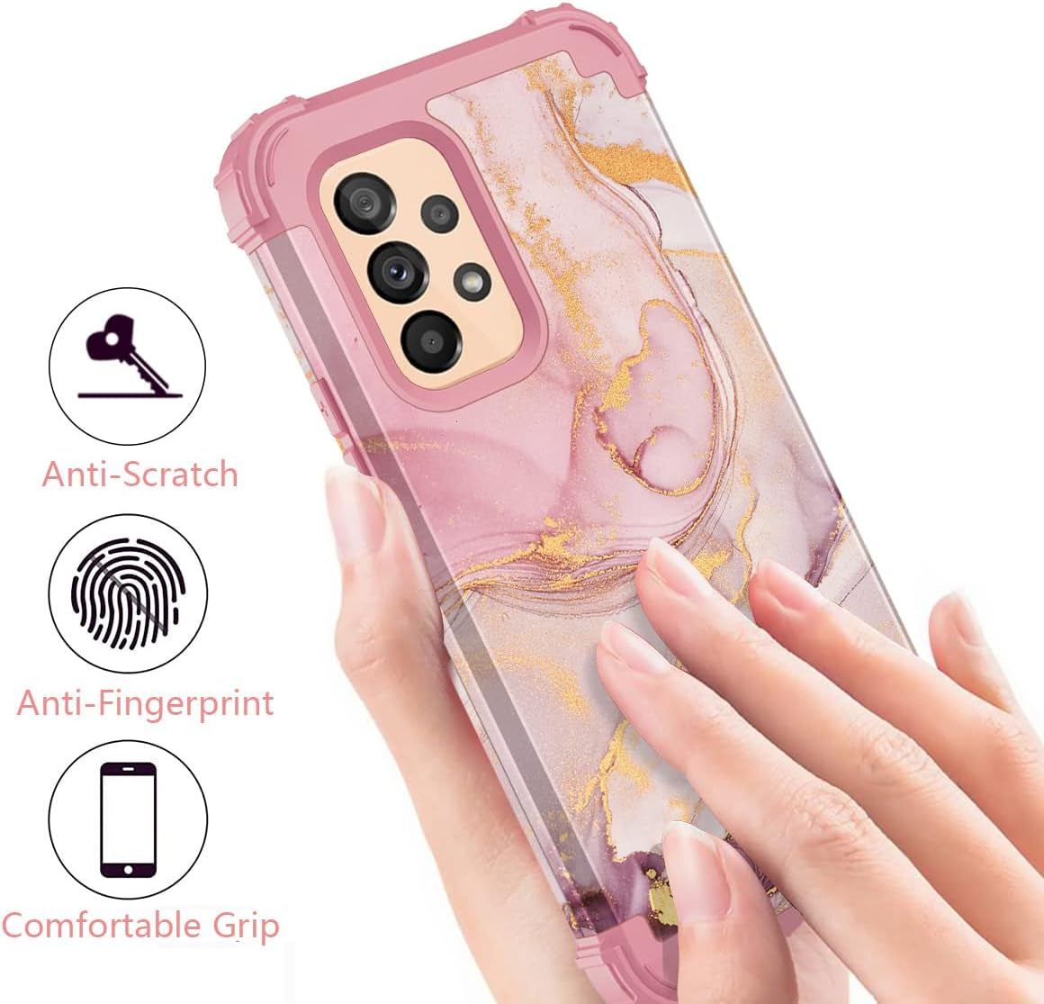 Samsung A53 5G Marble Rose Gold Case - Casewind 3-In-1 Rugged Bumper, Heavy Duty Protective, Shockproof, Anti-Scratch  Casewind   