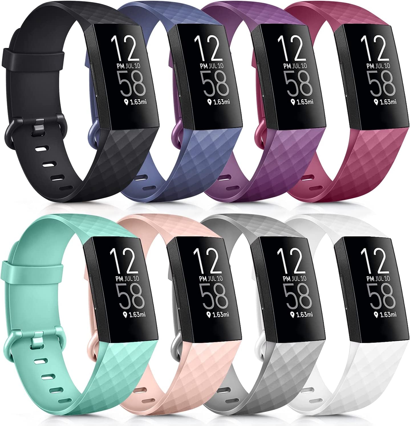 8 Pack Sport Bands Compatible with Fitbit Charge 4 Bands/Fitbit Charge 3 Bands, Classic Soft Silicone Replacement Wristbands Straps for Fitbit Charge 4 / Charge 3 / Charge 3 SE (8 Pack B, Small)  Mugust Black/Navy Blue/Purple/Wine Red/Mint Green/Pink/Gray/White Small 