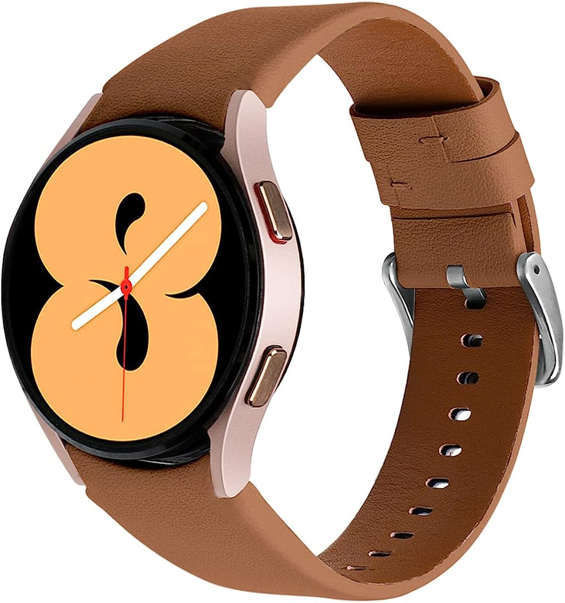 Genuine Leather Bands Compatible for Samsung Galaxy Watch 4 Band 40Mm 44Mm,20Mm Adjustable Sport Replacement Watch Band Straps for Galaxy Watch 4 Classic Band 42Mm 46Mm Women Men  通用 Brown  