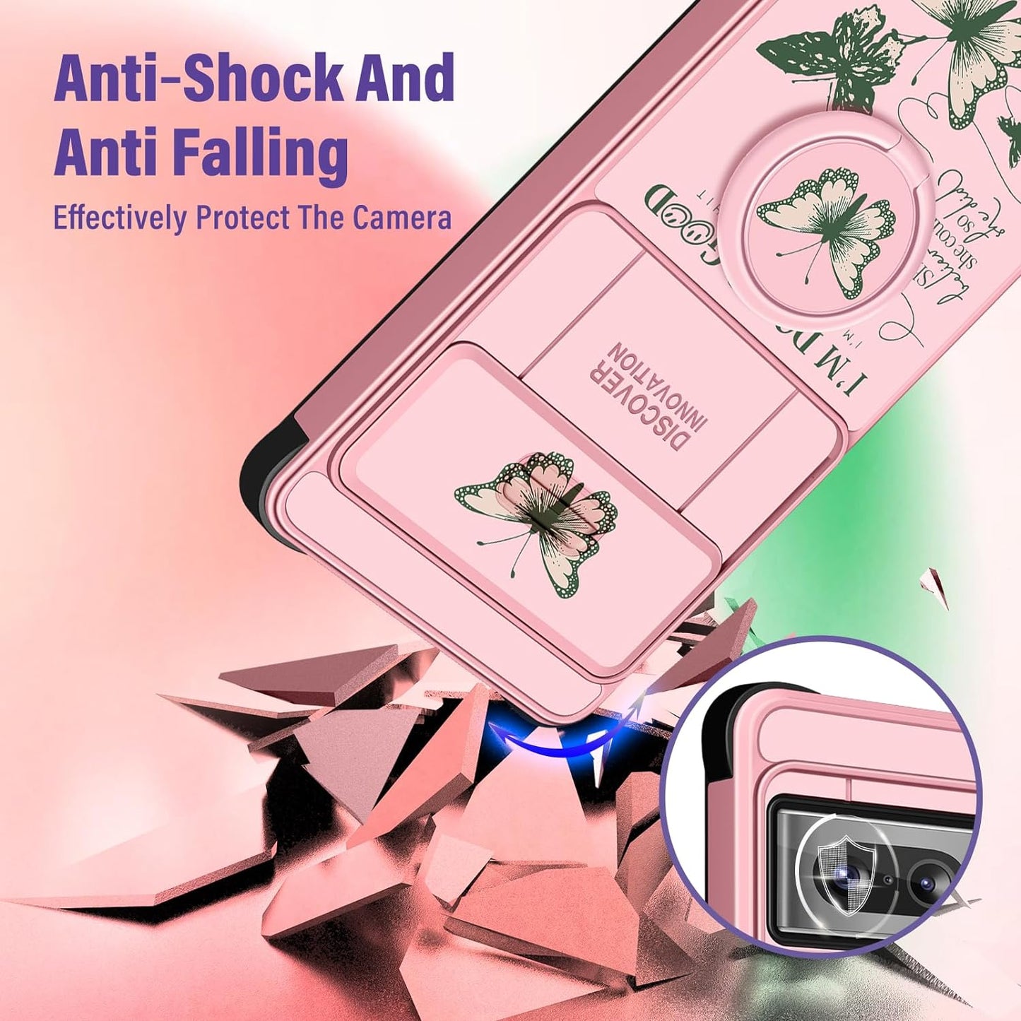 Funermei (2In1 for Google Pixel 7 Pro Case for Women Cute Butterfly Phone Cover Girls Teens Flower Pretty Aesthetic Green Design with Camera Cover and Ring Stand Funda for Google Pixel Pro 7 Case  Funermei   