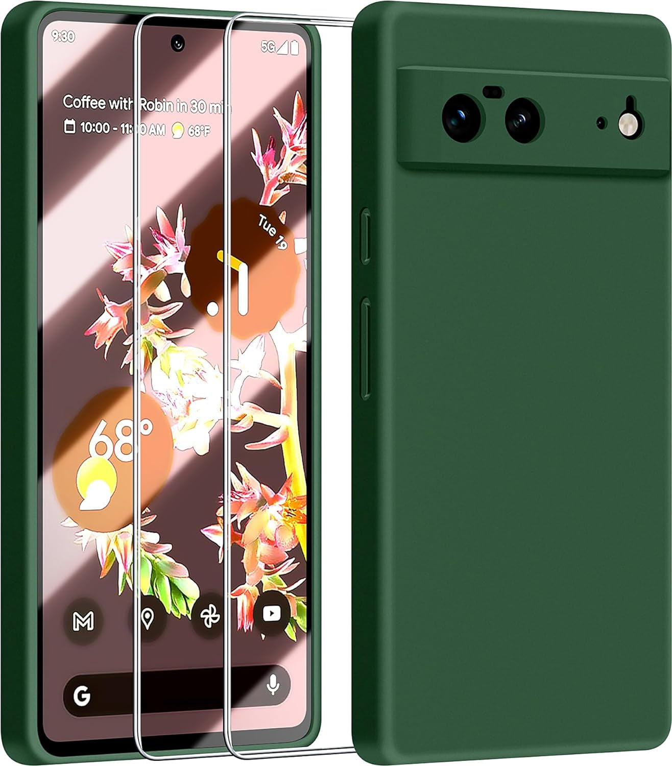 Dssairo 3 in 1 for Google Pixel 6 Case, with 2 Pack Screen Protector, with Full Camera Cover Protection，Liquid Silicone Slim Shockproof Protective Phone Case [Microfiber Lining] (Alpine Green)  Dssairo   