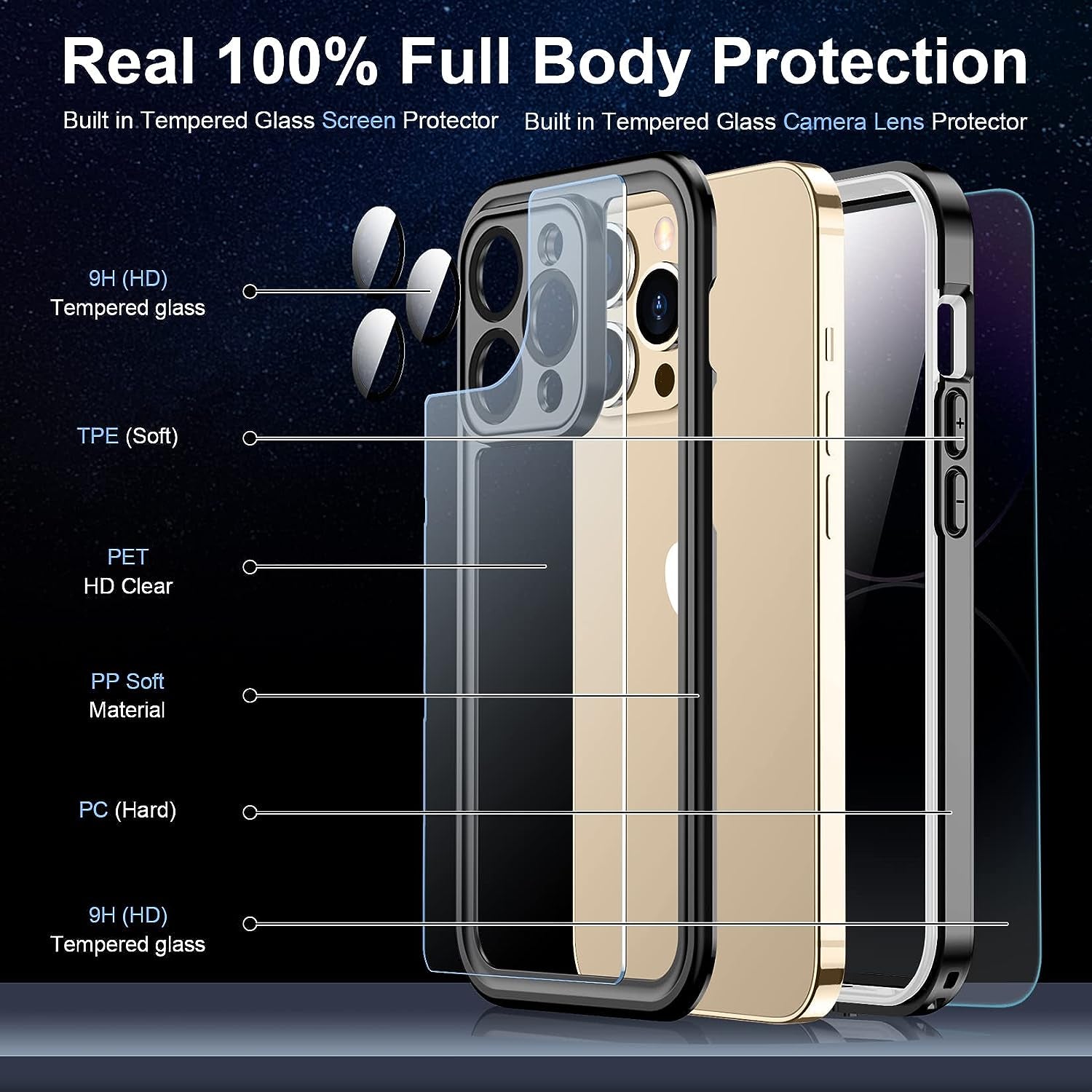 Temdan [Real 360 for Iphone 14 Pro Case Waterproof, Built-In 9H Tempered Glass Camera Lens & Screen Protection [14FT Military Dropproof][Full-Body Shockproof][Dustproof][Ip68 Underwater] Phone Case  Temdan   