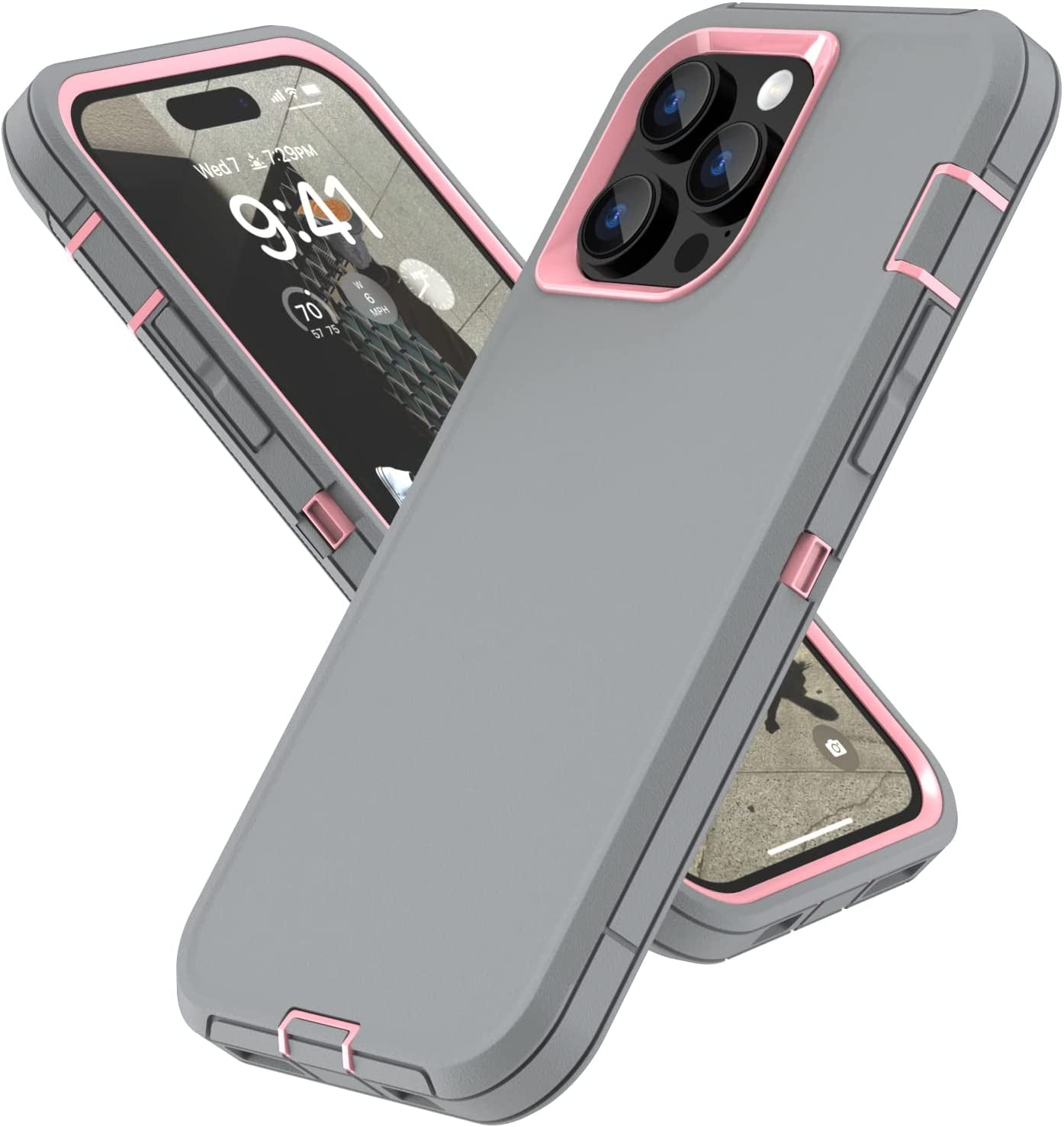 For Iphone 14 Pro Max Case with Full Body Protection, Heavy Duty Shockproof Military Grade 3 in 1 Silicone Rubber with Hard PC Rugged Durable Phone Cover for 14 Pro Max 6.7 Inch. (Teal Ltblue)  Sansunto Graypink  