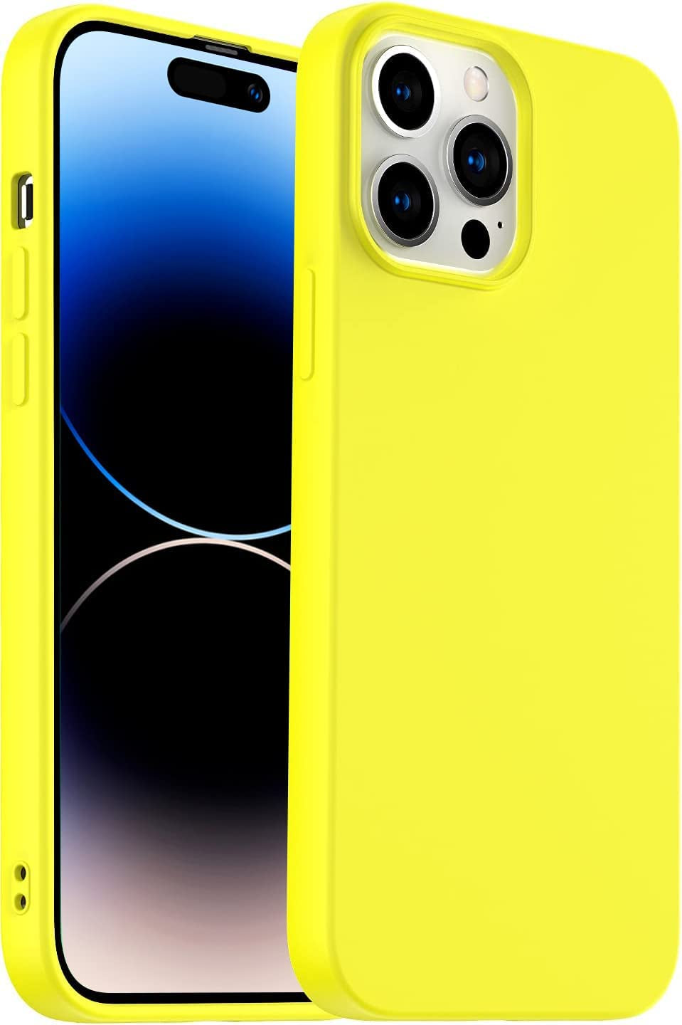 Amytor Designed for Iphone 14 Pro Case, Silicone Ultra Slim Shockproof Phone Case with Soft Anti-Scratch Microfiber Lining, [Enhanced Camera Protection] 6.1 Inch (Coral)  Amytor Yellow Iphone 14 Pro 