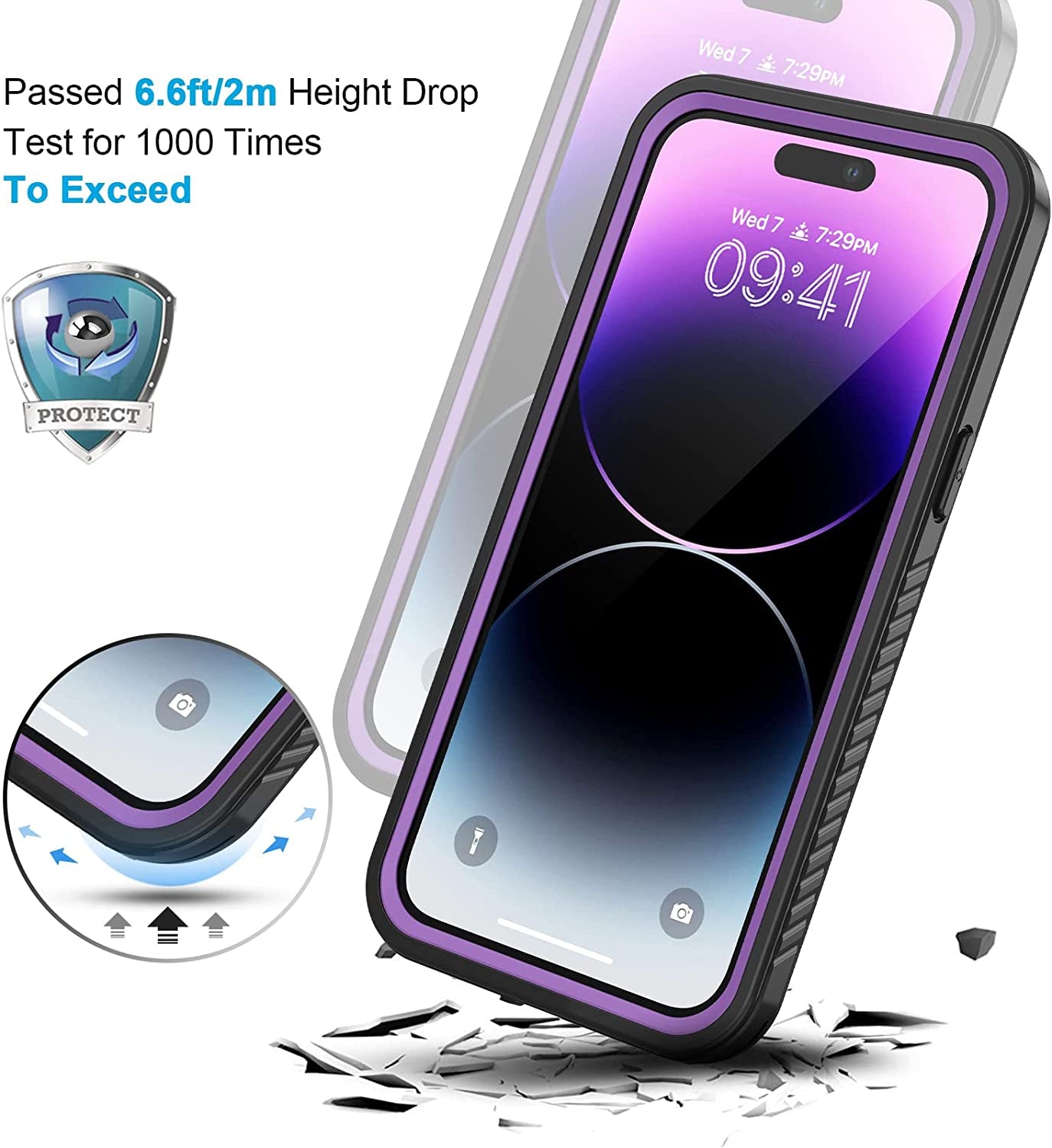 Lanhiem Iphone 14 Pro Case, IP68 Waterproof Dustproof Shockproof with Built-In Screen Protector, 6.1 Inch - Purple  Lanhiem   