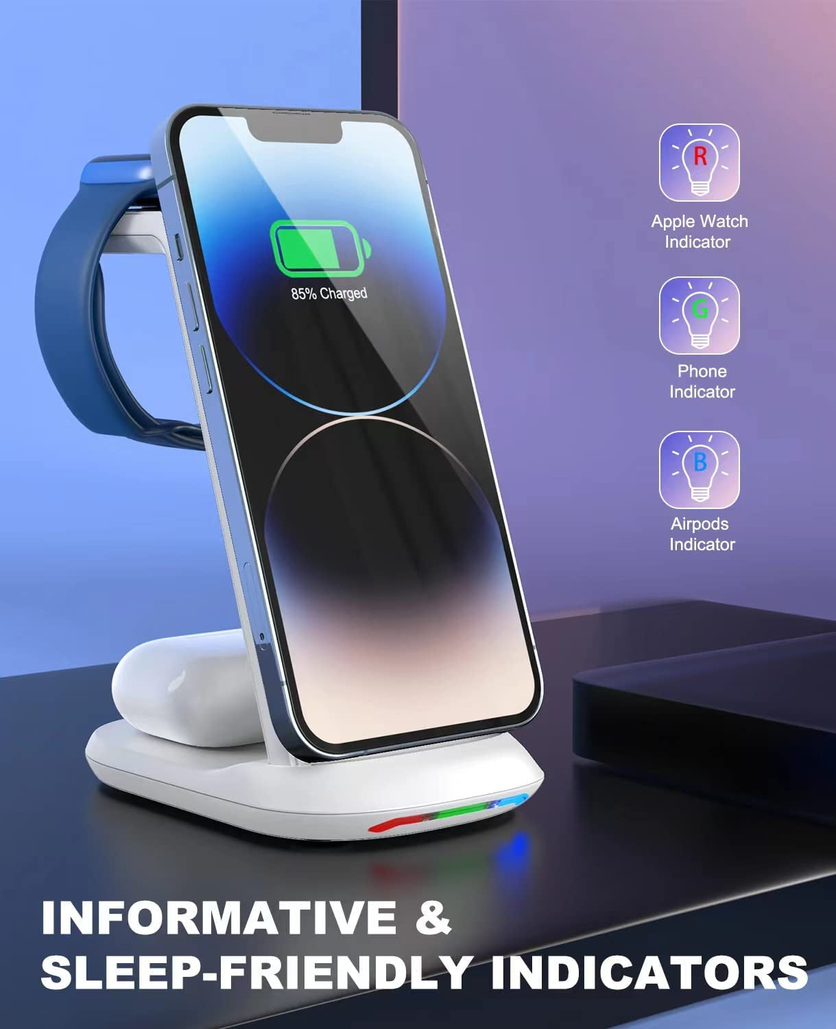 Wireless Charging Station,3 in 1 Fast Charger Stand Compatible with Iphone 14/13/12/11 Pro Max/X/Xs Max/8/8 Plus, Iwatch Series Ultra/8/7/6/5/Se/4/3/2, Airpods 3/2/Pro/Pro 2  Bifrost   