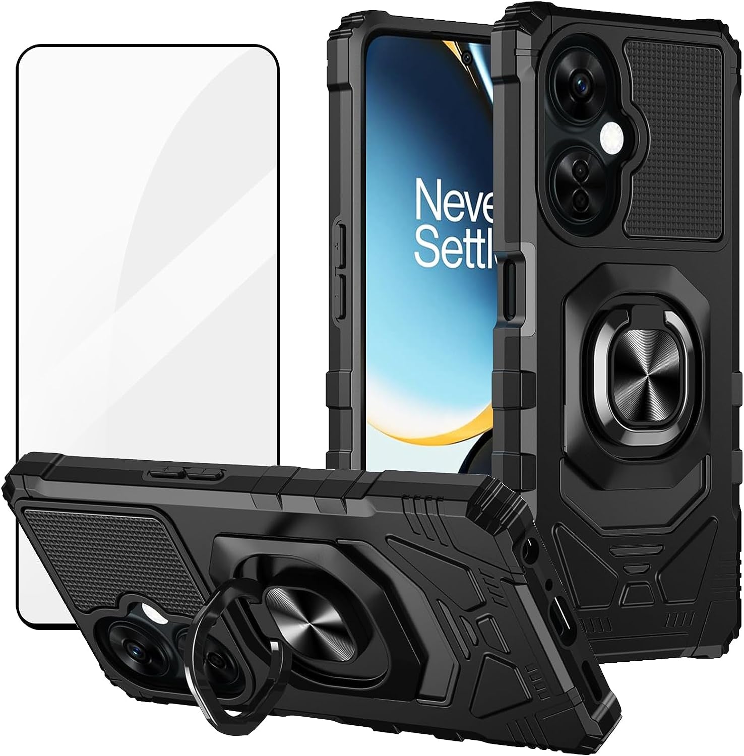 Ailiber Case for Oneplus Nord N30, One plus N30 5G Case with Tempered Glass Screen Protector, Ring Kickstand for Magnetic Car Mount, Military Grade Shockproof Phone Cover for 1+ Nord N30 -Black  Ailiber   