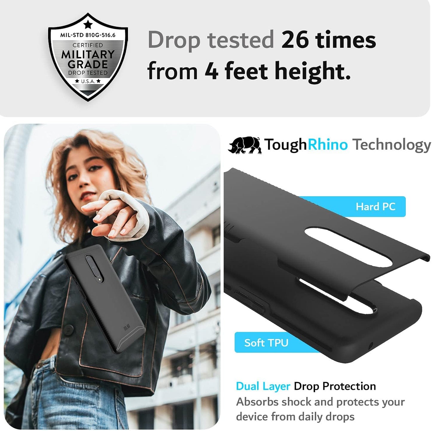 TUDIA Dualshield Designed for Oneplus 8 5G UW (Verizon Version) Case, [Merge] Shockproof Tough Dual Layer Hard PC Soft TPU Slim Protective Case Cover - Matte Black  TUDIA   