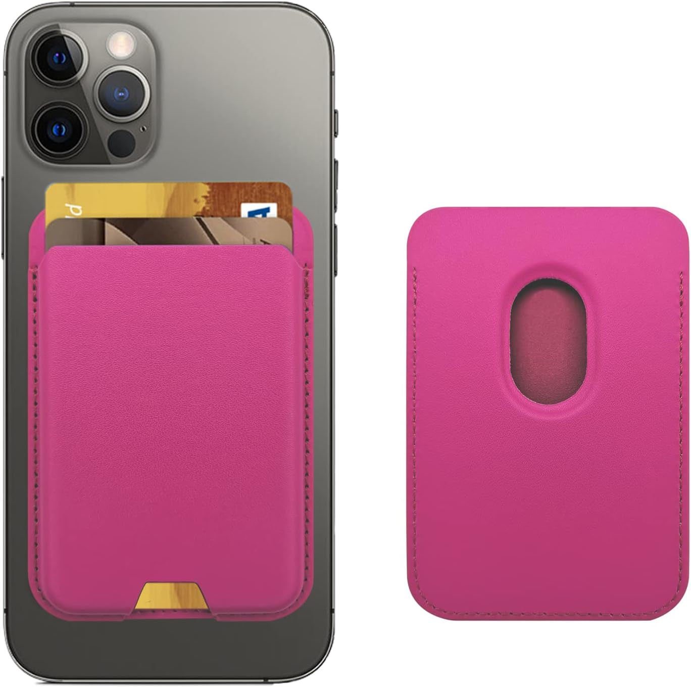 Magnetic Wallet Card Holder Compatible with Apple Magsafe Wallet for Iphone 14 Pro Max/14 Pro/14/14 Plus, Mag Safe Wallet for Iphone 13 Pro Max/13 Pro/13/13 Mini/Iphone 12 Series, Midnightblack  iLodn Hot Pink  