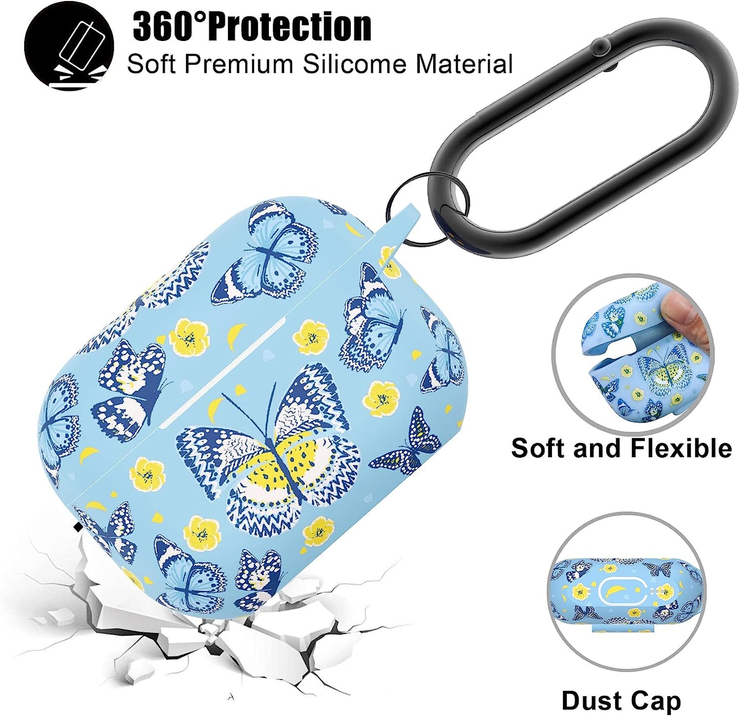 AGAOSH for Airpods Pro 2Nd Generation Case Cover,Cute Blue Butterfly Flowers Print Soft Silicone Skin Cover Protective Case with Keychain for New Apple Airpods Pro 2 Case 2022 Blue Butterfly  AGAOSH   