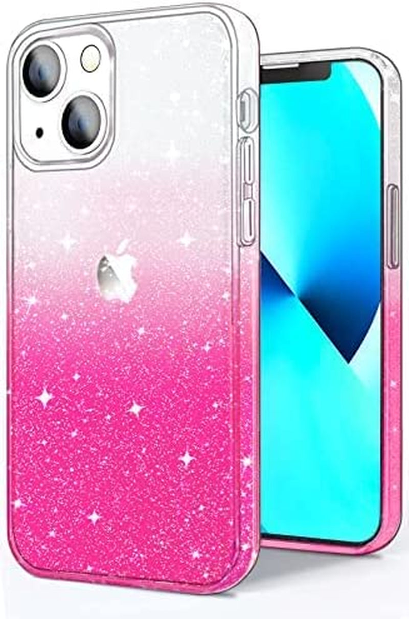 Jjgoo Compatible with Iphone 14 Case, Bling Sparkle Soft TPU Anti-Scratch Shockproof Protective Phone Bumper, Women Girls Cute Slim Sparkly Phone Case for Iphone 14, Clear Glitter  JJGoo Glitter Gradient Pink  