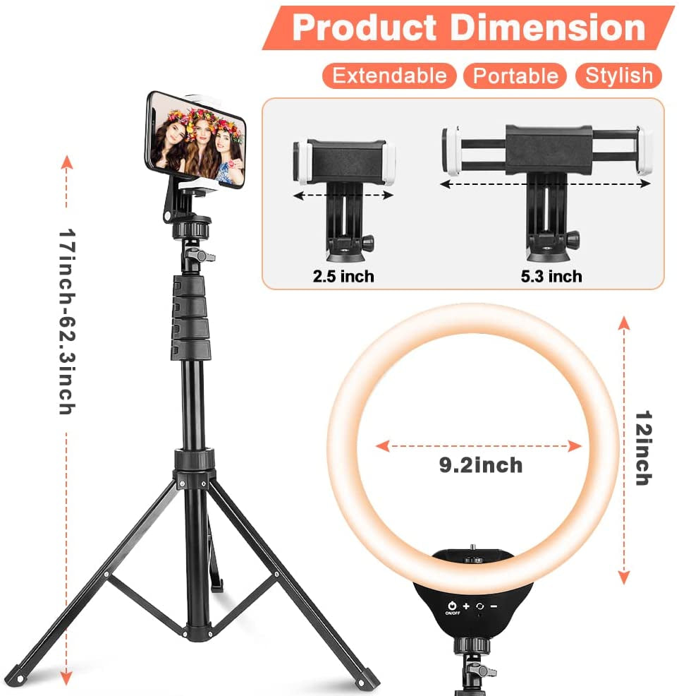 Aureday 12” LED Ring Light with Stand and Phone Holder, Video Light 3000K-6000K Dimmable Selfie Ringlight for Youtube Video/Live Stream/Makeup  Aureday   