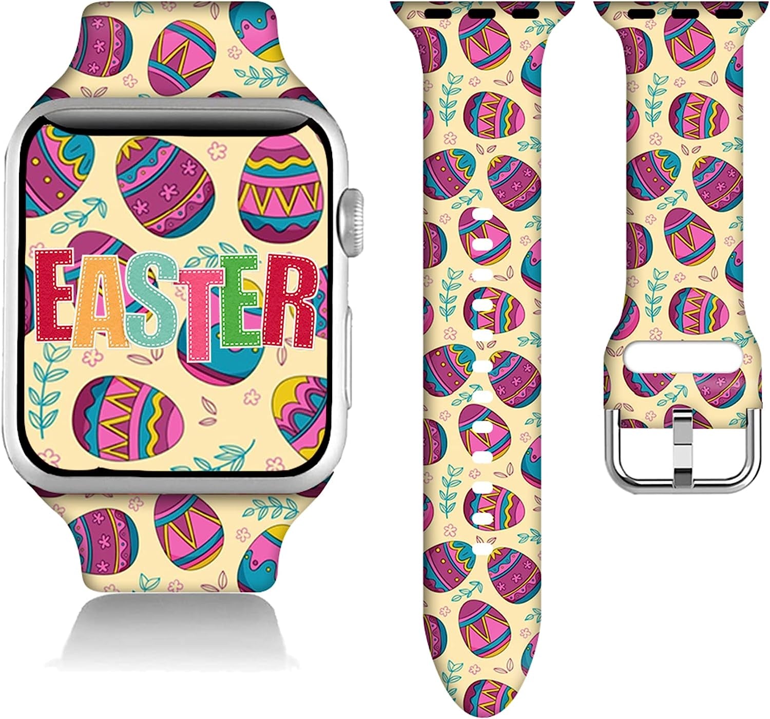 Easter Gifts Decorations Wristband Straps for Apple Watch Band 38Mm/40Mm/41Mm/42Mm/44Mm/45Mm Soft Silicone Easter Watch Band Strap for Apple Smart Watch Series 7 6 5 4 3 2 1 SE.  DGDGDG Colorful Easter Eggs 42mm/44mm/45mm 