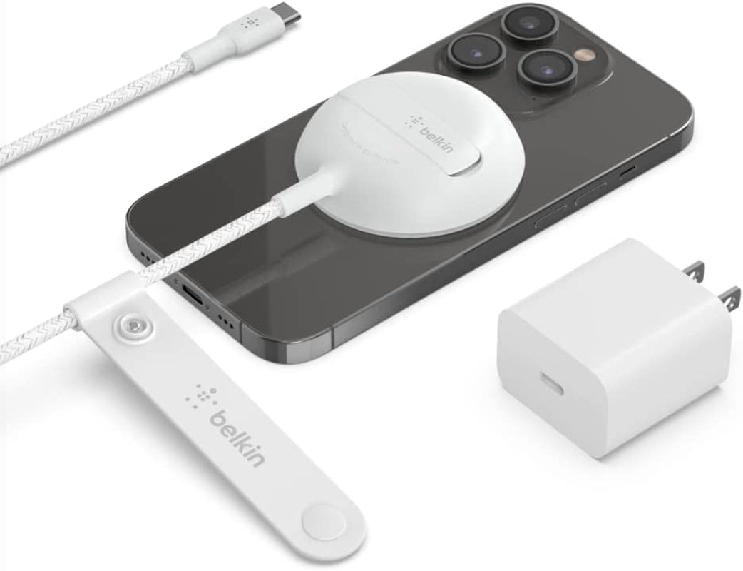 Belkin Wireless Charger Fast Charging up to 15W with Official Made for Magsafe Module and Pad Style, Kick Stand for Iphone 14, 14 Plus, 14 Pro, 14 Pro Max, 13, 12, and Other Magsafe Iphones  Belkin White Power Supply Included 