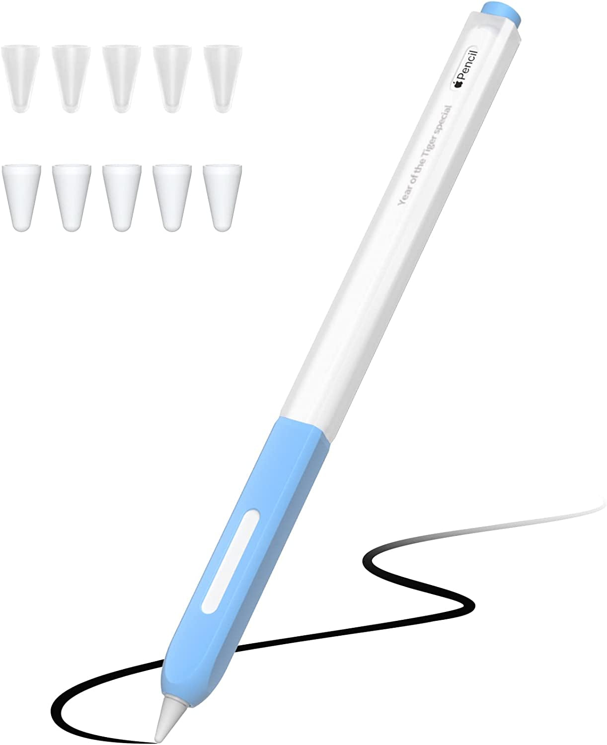 JOOSKO Pencil Case Compatible with Apple Pencil 2Nd Generation Cover Sleeve,Silicone Translucent Duotone，[With 10 Silicone Tip Cover],Support Magnetic Wireless Charging (Pink)  JOOSKO Sky Blue  