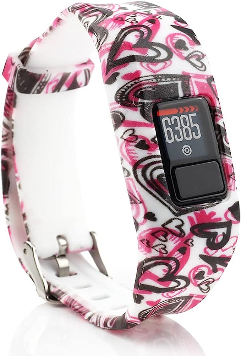 Honecumi Vivofit Jr Bands Compatible with Garmin Vivofit Jr 2 Band/Vivofit 3 Replacement Band for Kids Boys Girls Men Women Vivofit Jr 2 Watchband Wristband Strap Accessories Bands with Secure Clasp  honecumi Pattern-Heart  
