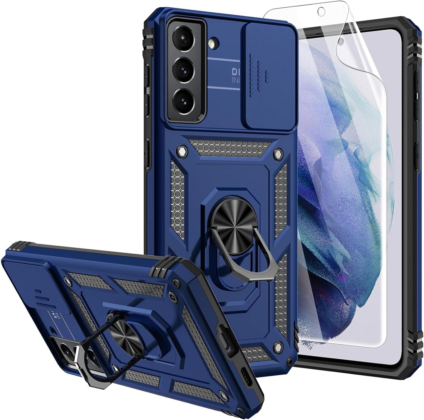 For S21 Case,Galaxy S21 Case,With Screen Protectors and Camera Cover,[Military Grade] 16Ft.Drop Tested Cover with Magnetic Kickstand Protective Case for Samsung Galaxy S21, Purple  SKMY Blue  