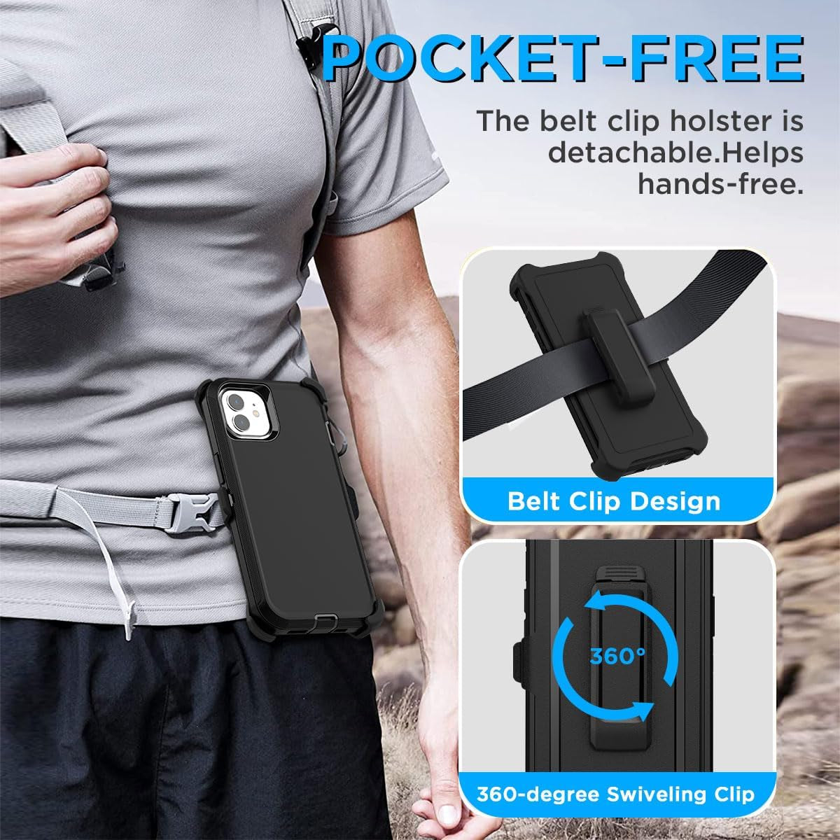 Aicase for Iphone 11 Case with Belt-Clip Holster, Heavy Duty Drop Protection Rugged Shockproof/Drop/Dust Proof 3-Layer Protective Durable Indestructible Phone Cover for Iphone 11, Black  AICase   