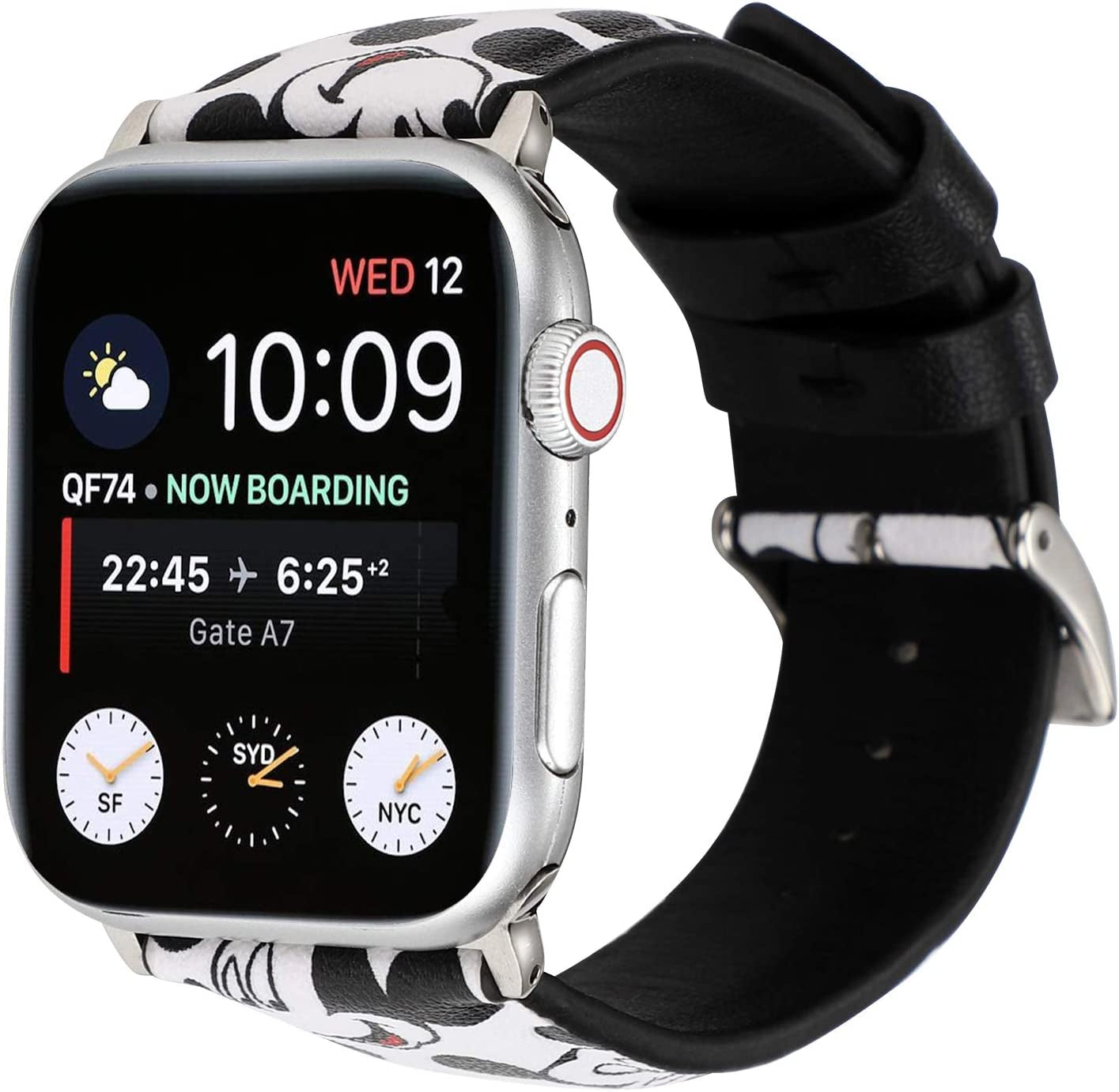 Cute Cartoon Leather Band Lovely Style Replacement Strap Wristband Compatible with Apple Watch 42Mm 44Mm 45Mm Series 8 7 6 5 4 3 2 1 Se/49Mm Ultra - White/Black  Clatune   