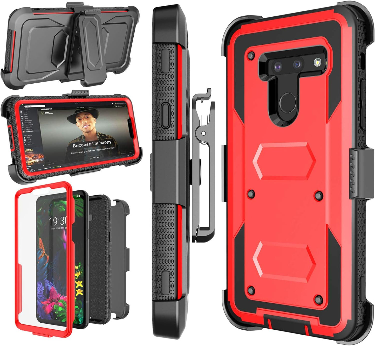 Njjex Compatible with LG G8 Thinq Case/Lg G8 Holster Case, [Nbeck] Shockproof Heavy Duty Built-In Screen Protector Rugged Locking Swivel Belt Clip Kickstand Hard Shell Cover [Green]  NJJEX Red  