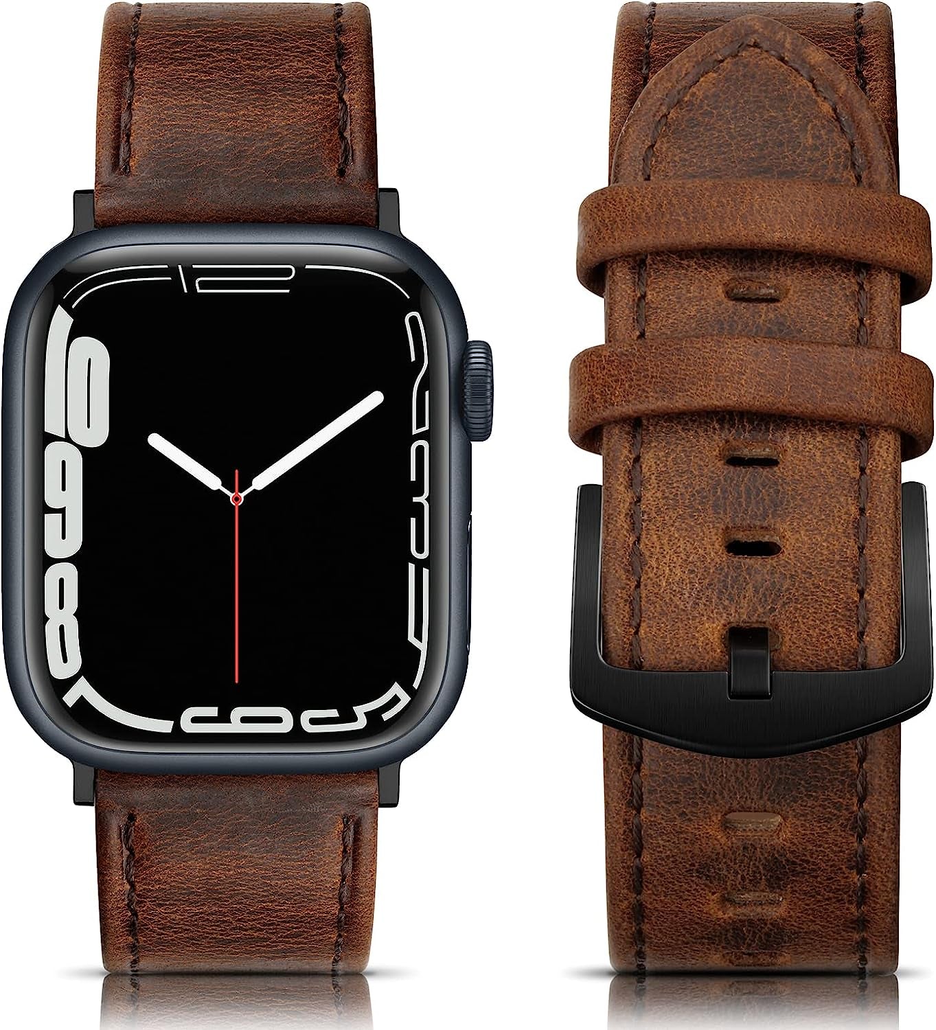 SWEES Leather Band Compatible with Apple Watch Bands 45Mm 42Mm 44Mm Men Women, Vintage Genuine Leather Wristband Replacement Band Compatible for Iwatch Series 8 7 6 5 4 3 2 1 SE Retro Walnut  SWEES Distressed Walnut 42mm / 44mm / 45mm 