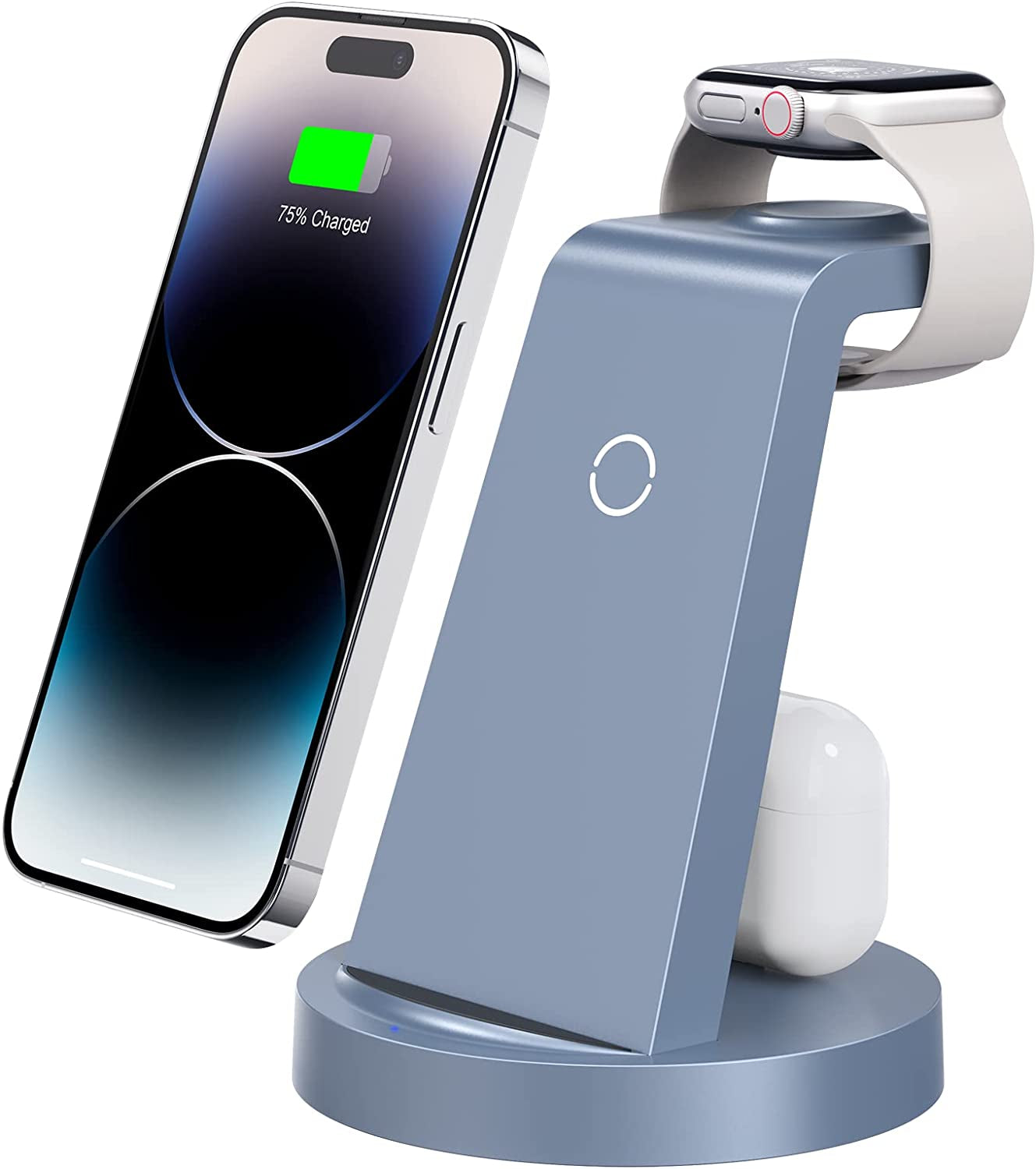 3 in 1 Charging Station for Iphone, Wireless Charger for Iphone 14 13 12 11 X Pro Max & Apple Watch - Charging Stand Dock for Airpods  Anlmz Blue  