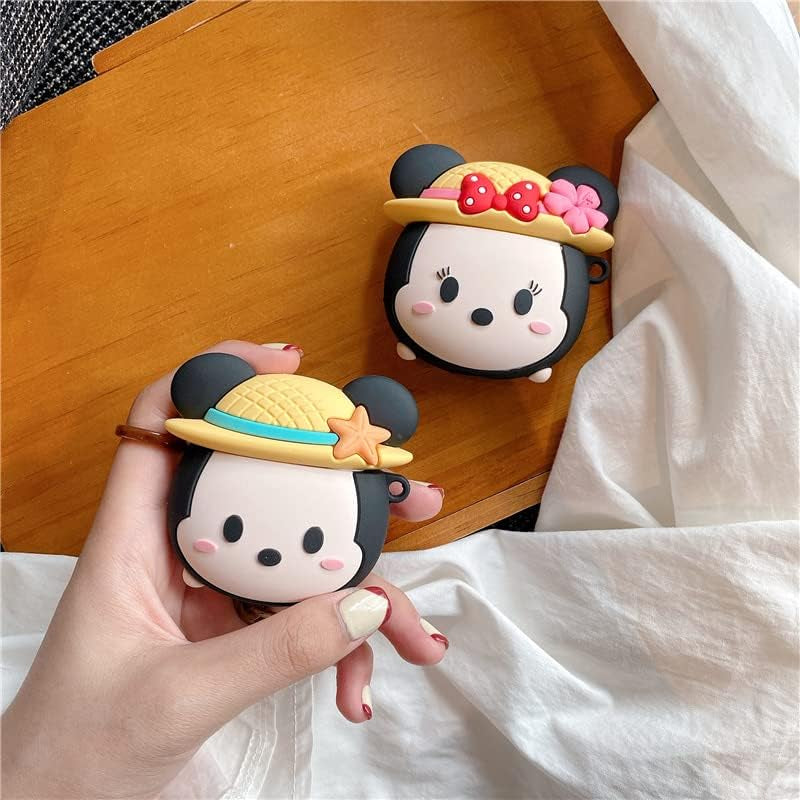 (2 Pack) BGAANM Cute Airpods 1/2 Case Silicone Cover with Keychain, Cartoon Skin Design Headphones Charging Case Protective Cover Accessories Kits Compatible for Airpods 1 and 2 (Minnie+Mickey)  BGAANM   