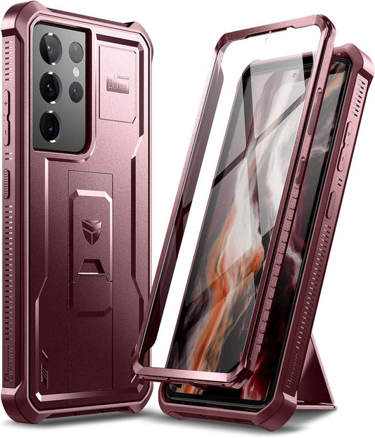 Dexnor for Samsung Galaxy S21 Ultra Case, [Built in Screen Protector and Kickstand] Heavy Duty Military Grade Protection Shockproof Protective Cover for Samsung Galaxy S21 Ultra 5G,6.8 Inch,Maroon Red  Dexnor   