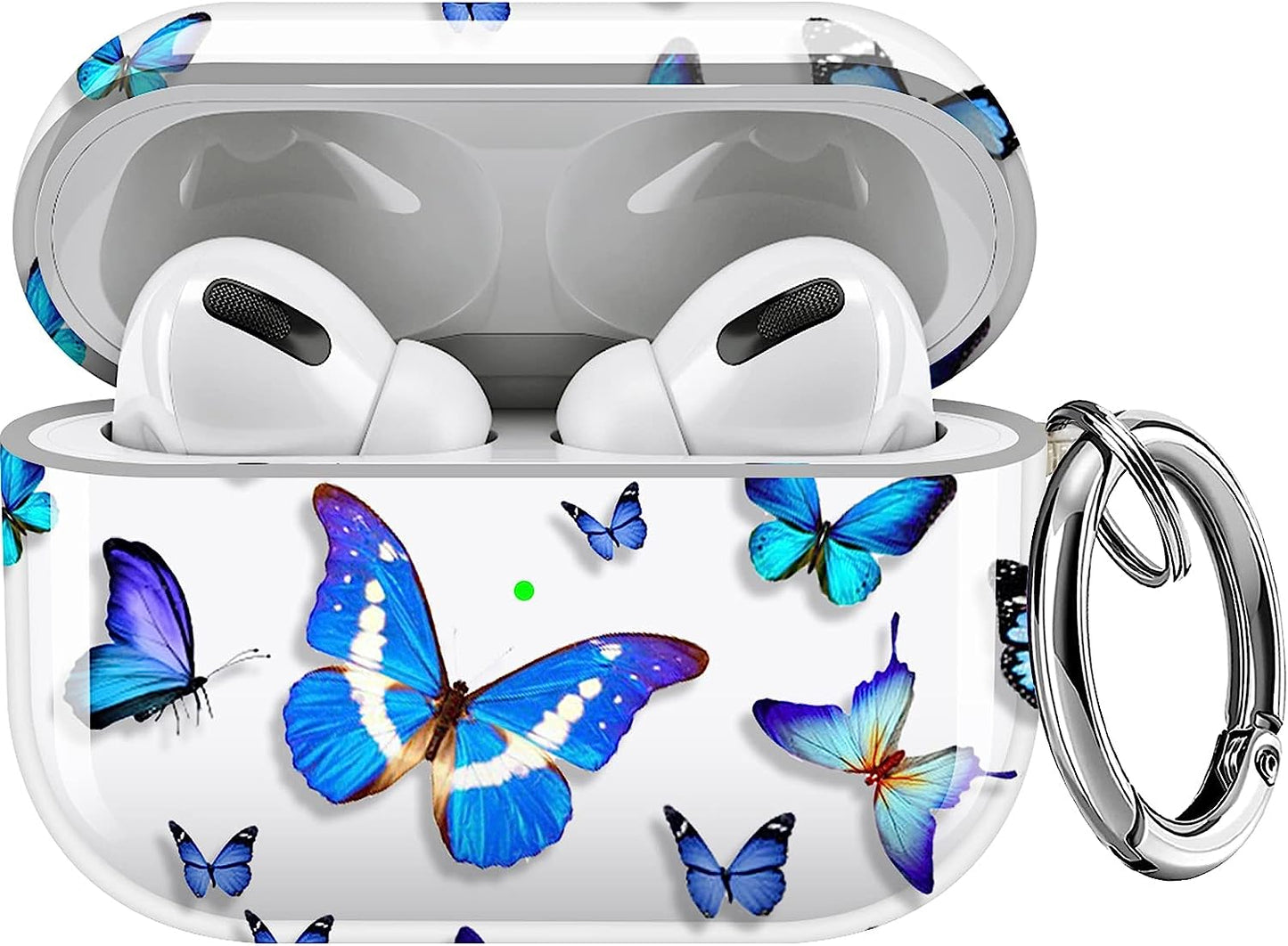 Maxjoy for Airpods Pro Case Cover, Clear Flower Pro Case for Women Men Cute Soft Protective Floral Ipod Pro Case with Keychain Clip for Airpods Pro Charging Case 2019, Transparent  Maxjoy Blue  