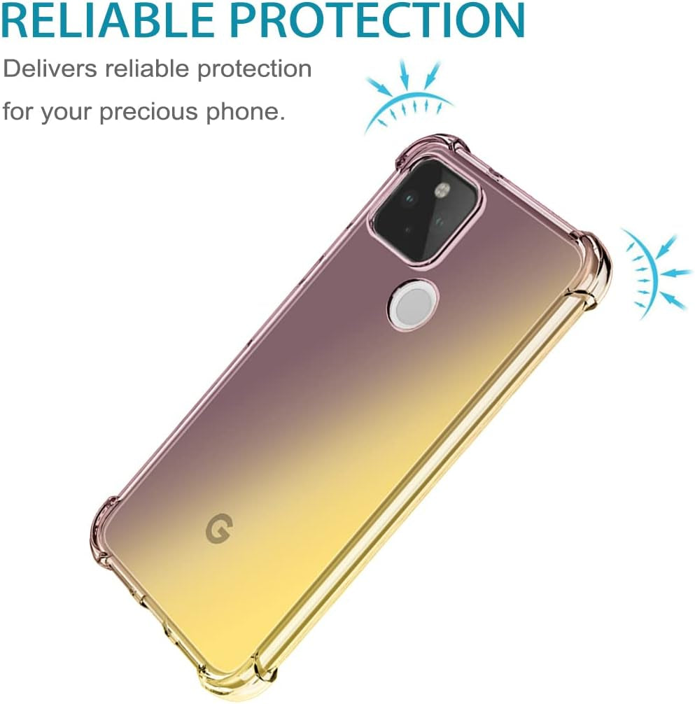 Vokuha for Google Pixel 5 Case with Tempered Glass Screen Protector, Cute Clear Gradient Slim Shockproof TPU Back Phone Protective Cover for Google Pixel 5 Case (Black/Gold)  Vokuha   